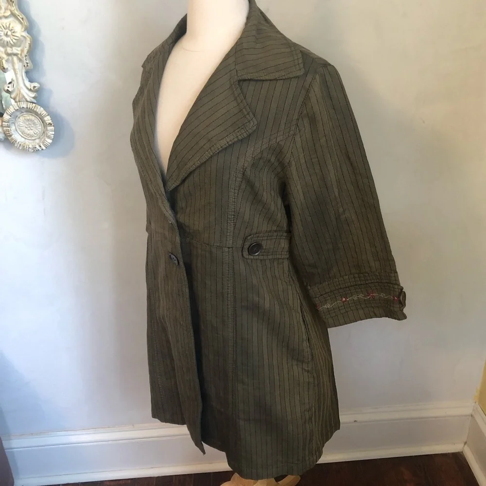 Mrs.Pepper Green Herringbone red pinstripe coat w/buttons & 3/4sleeves SizeLarge